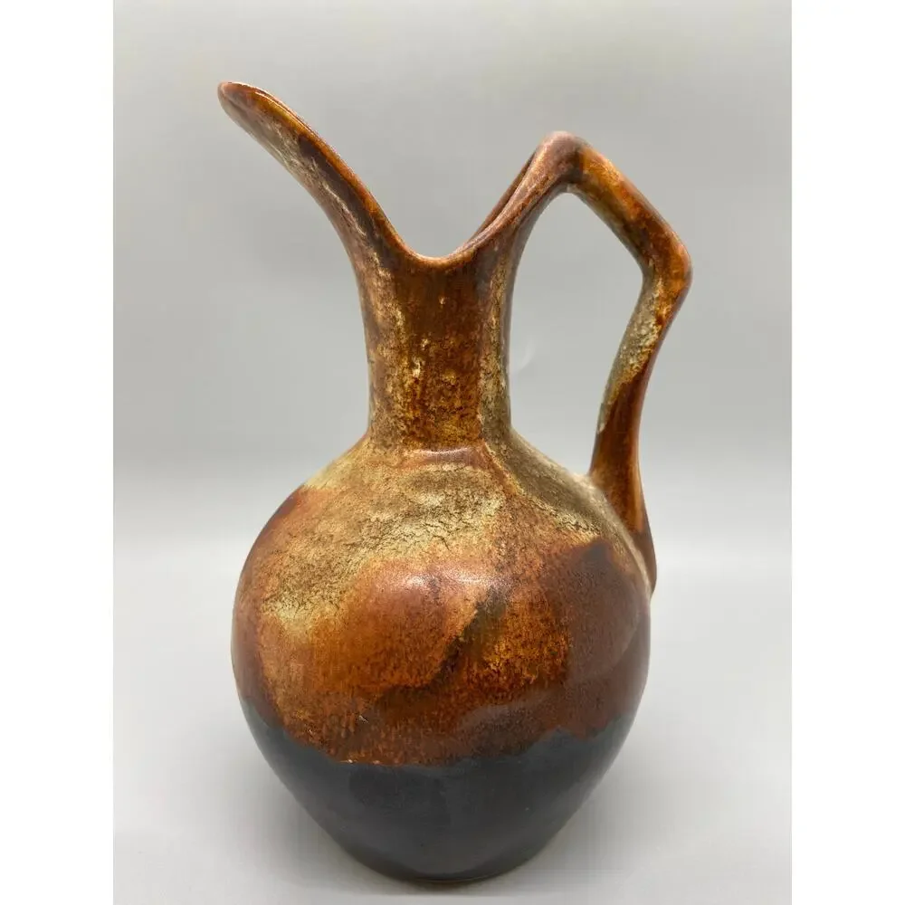 Vintage Dryden Art Pottery Brown Drip Glaze Small Pitcher